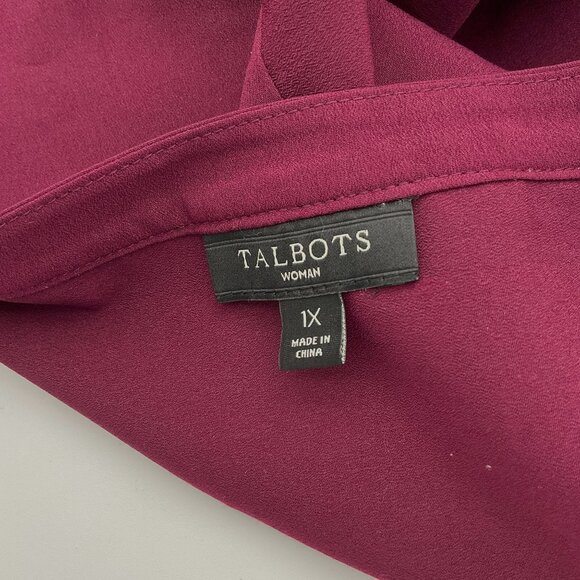 Talbots Lace Inset Long Sleeve Hidden Button Front Deep Wine Colored Blouse 1X - Picture 5 of 7